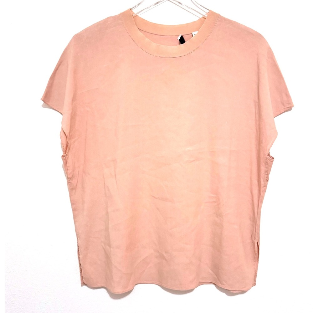 Vince Dusty Rose Cap Sleeve Crewneck Linen Blend Top Blouse